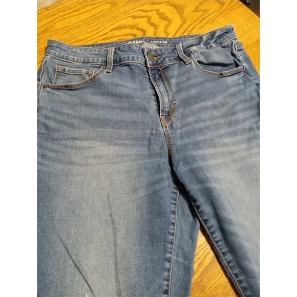 OLD NAVY Jeans Womens 12 BLUE MID RISE ROCKSTAR Preowned Distressed Ripped Hole - Picture 12 of 12